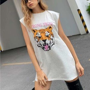 Shein Tiger & Letter Graphic Longline Tank DRESS Size 6